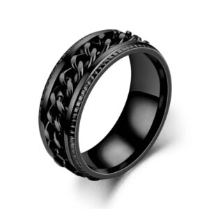 Ring med Kedja 8mm Rostfritt Stål Svart