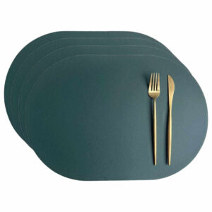 4-Pack Bordstablett i Konstläder Oval Grön 43x30cm
