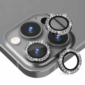 iPhone 15 Pro/Pro Max Linsskydd Bling Diamant Svart
