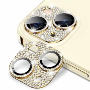 iPhone 15/15 Plus Kameraskydd Bling Härdat Glas Guld
