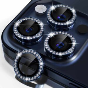 iPhone 15 Pro/Pro Max Kameraskydd Bling Diamant Blå