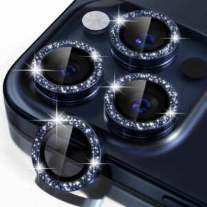 iPhone 15 Pro/Pro Max Linsskydd Bling Glitter Blå
