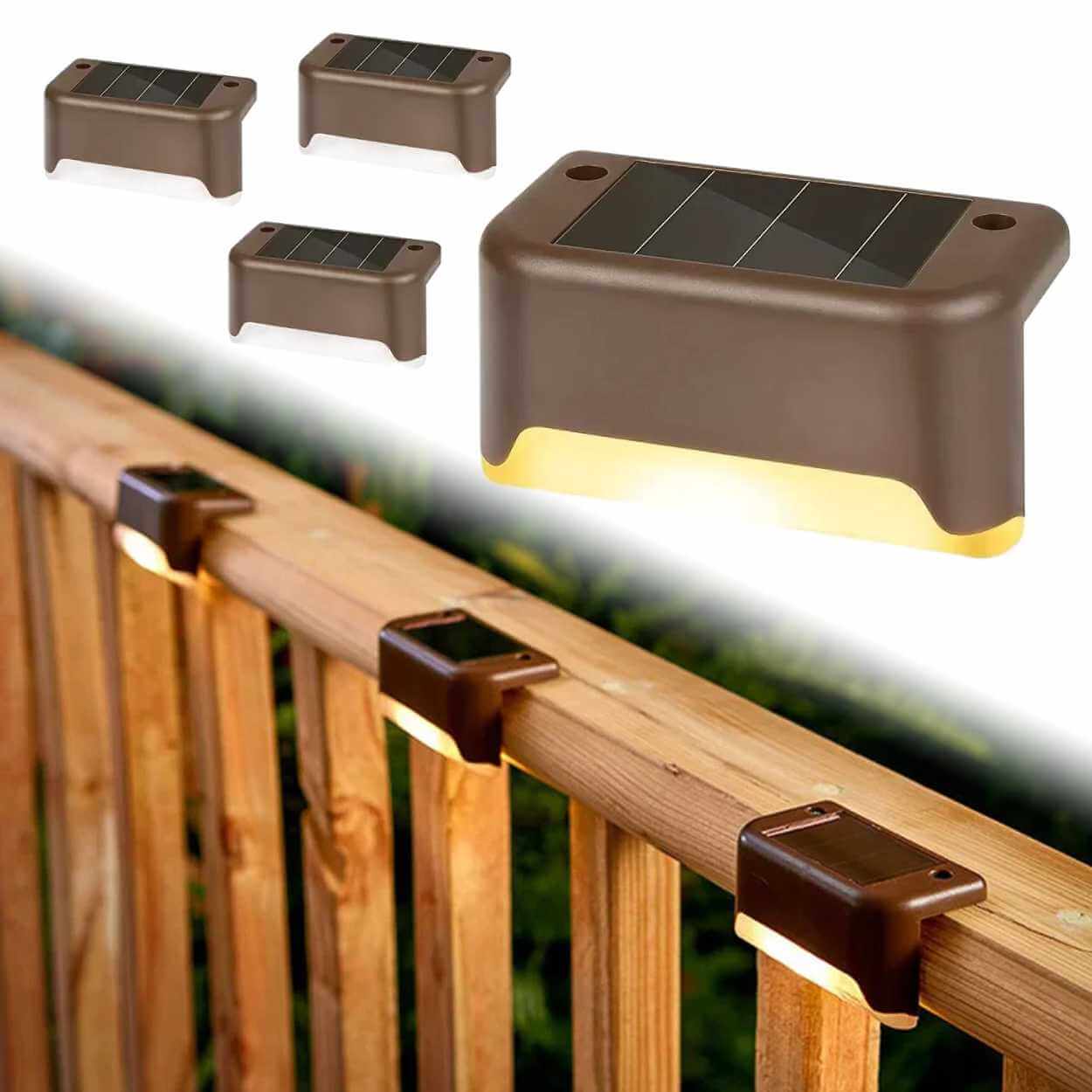 4-Pack Solcellsbelysning för Trapp, Altan och Räcke - Brun