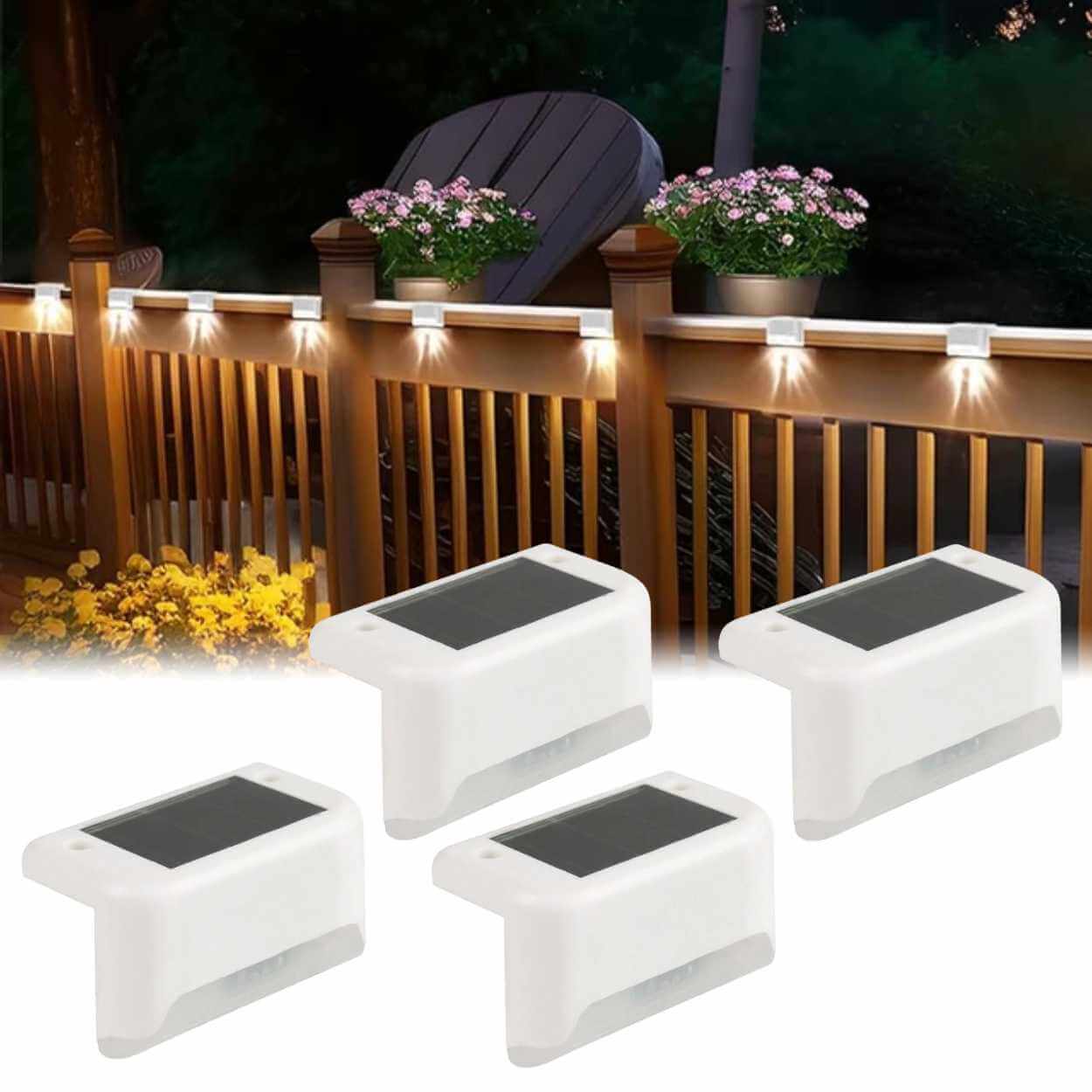 4-Pack Solcellsbelysning för Trapp, Altan och Räcke - Vit