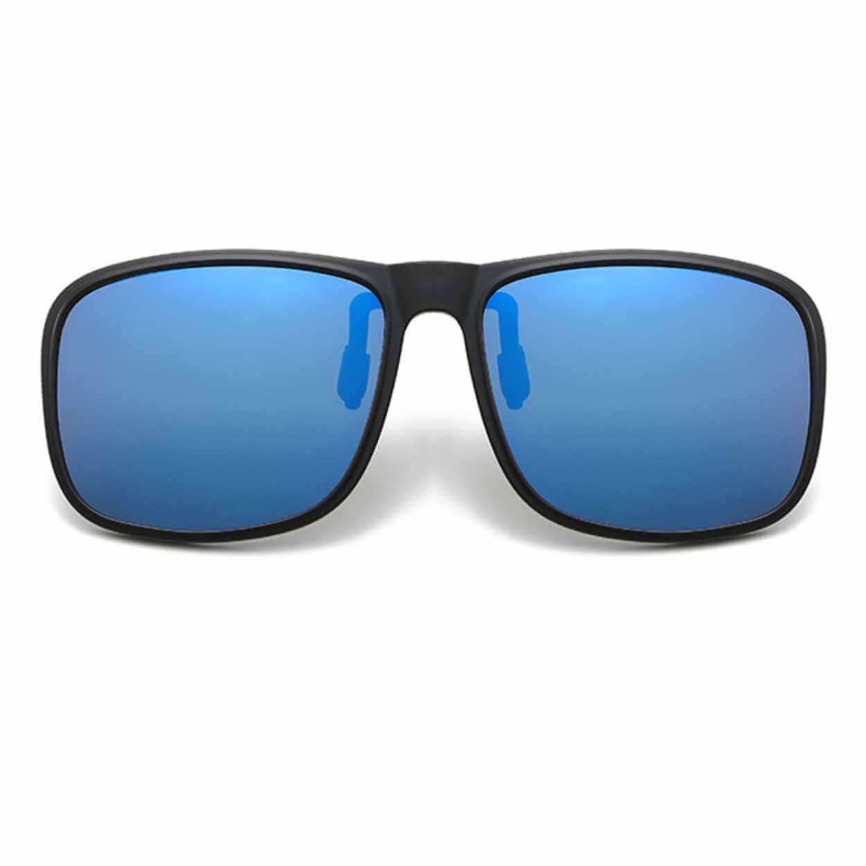 Uppfällbara solglasögon clip-on blått spegelglas