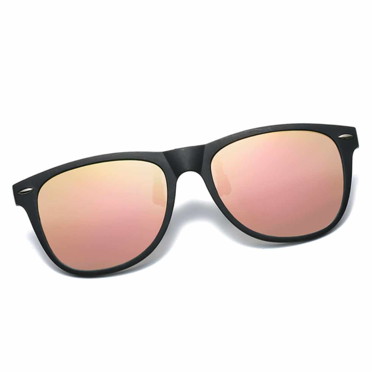 Polariserade wayfarer clip on solglasögon flip up rosa spegelglas