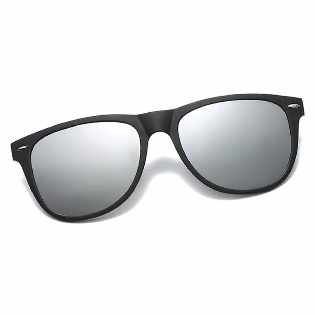 Polariserade wayfarer clip on solglasögon flip up silver spegelglas