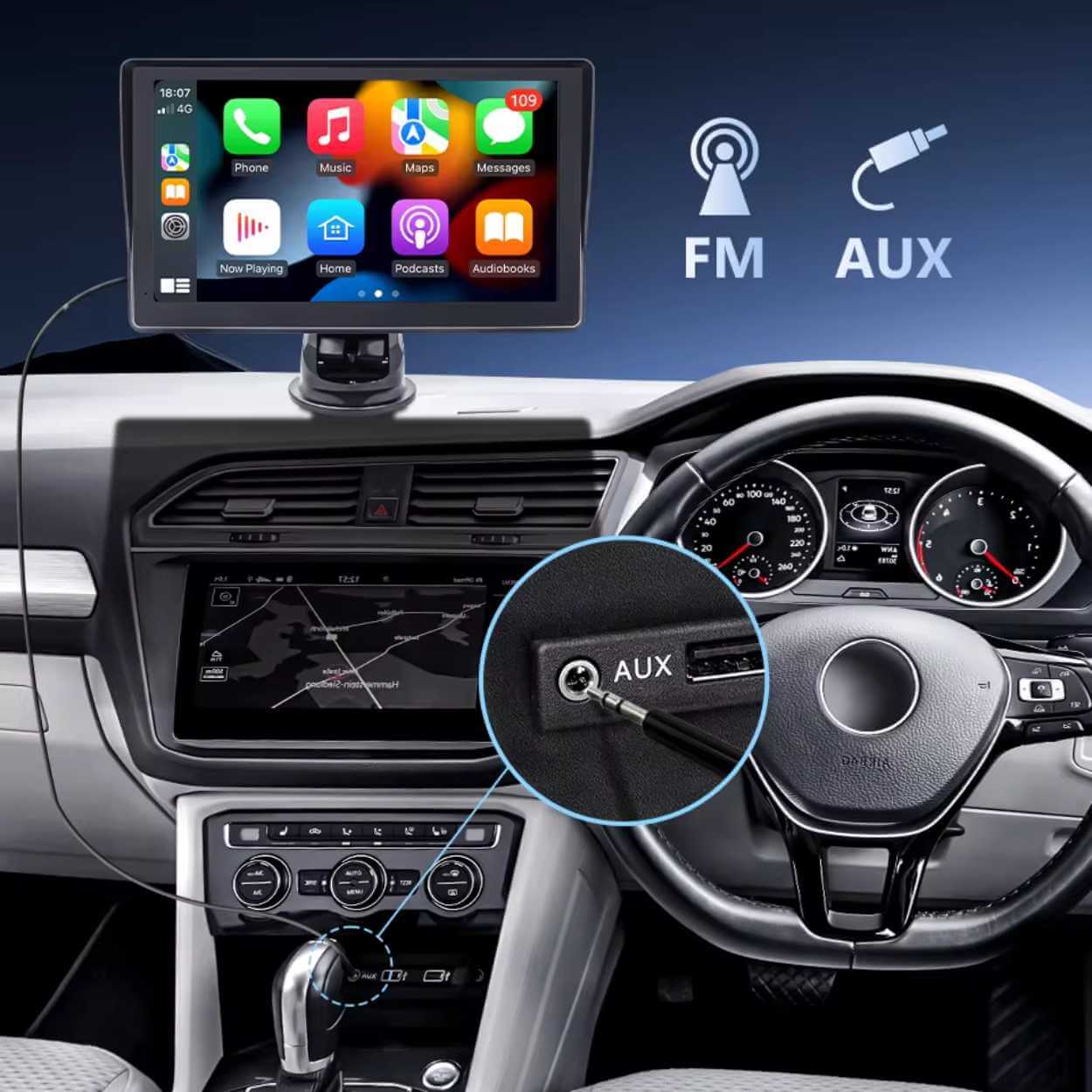 Bilstereo 7" pekskärm för bil med trådlös carplay och android auto - bild 6