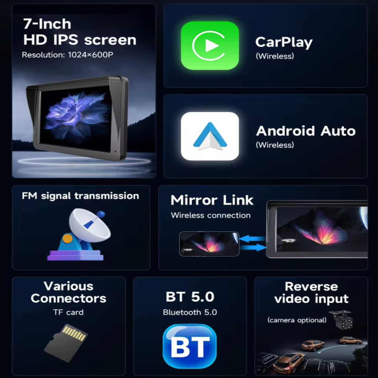 Bilstereo 7" pekskärm för bil med trådlös carplay och android auto - bild 5
