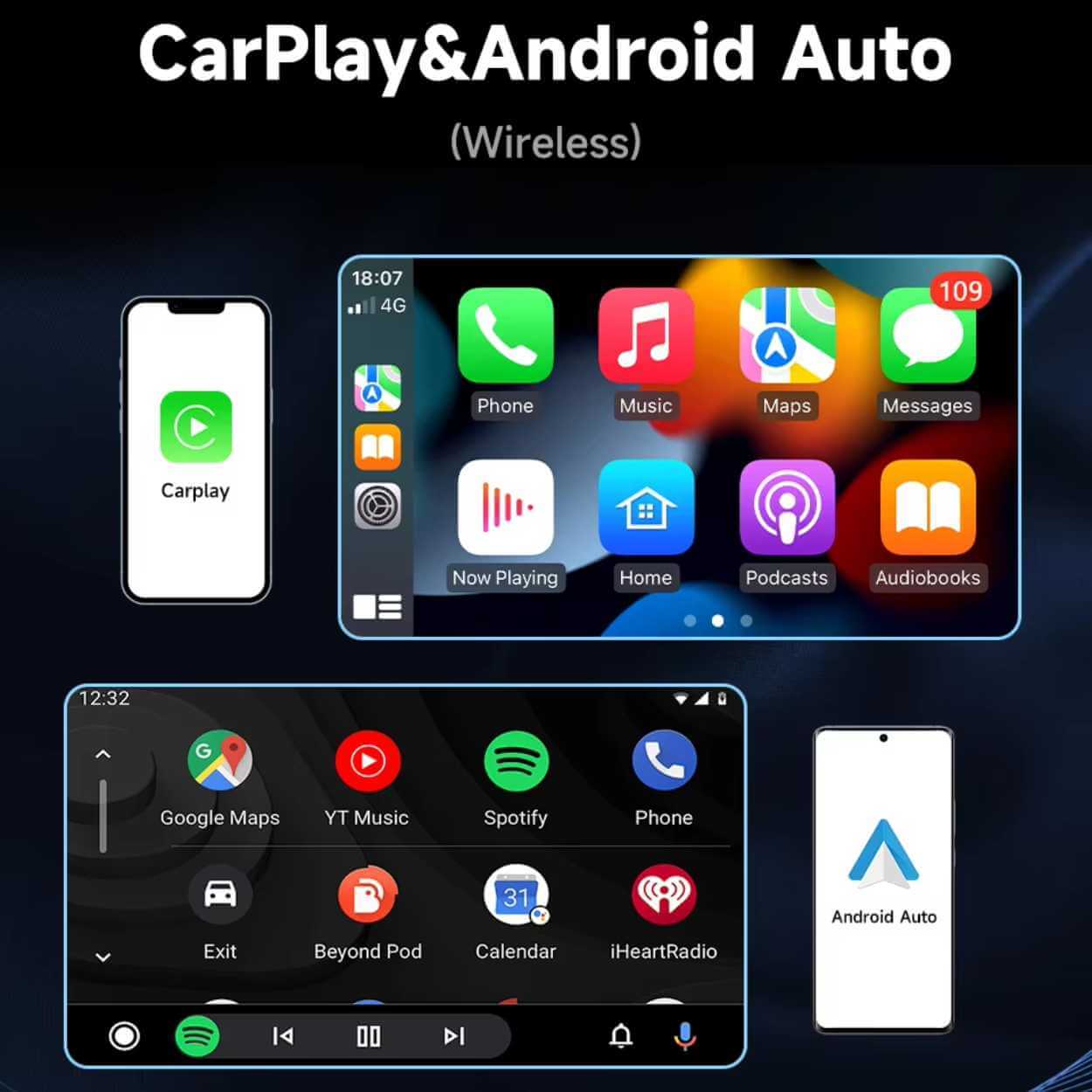 Bilstereo 7" pekskärm för bil med trådlös carplay och android auto - bild 2