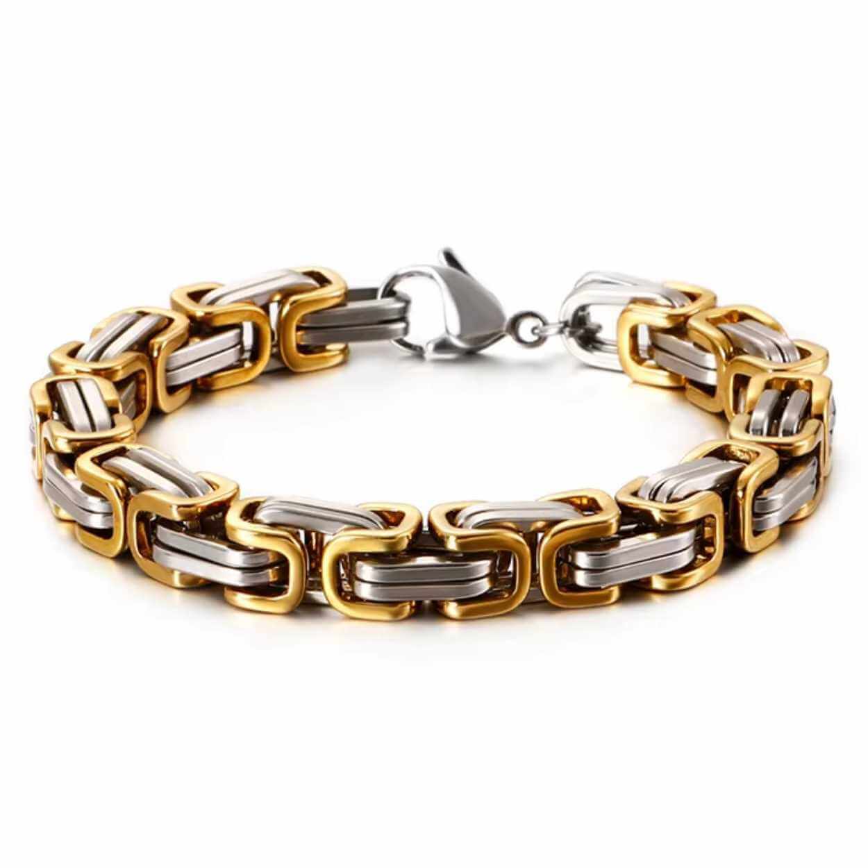 Kejsarlänk armband viking stål tvåfärgad guld silver