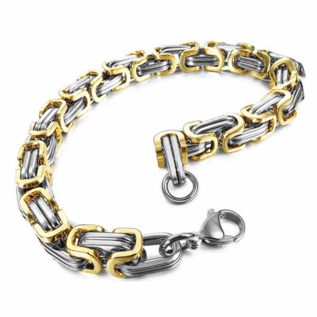 Kejsarlänk armband viking stål tvåfärgad guld silver - bild 2