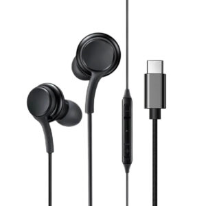 Trådade USB-C Hörlurar med Mikrofon Svart