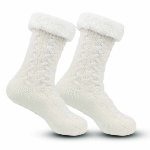 Varma Fodrade Sockor | Stickade Tofflor med Halkskydd Vit