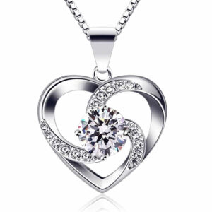 Halsband Diamanthjärta med CZ Kristall Silver