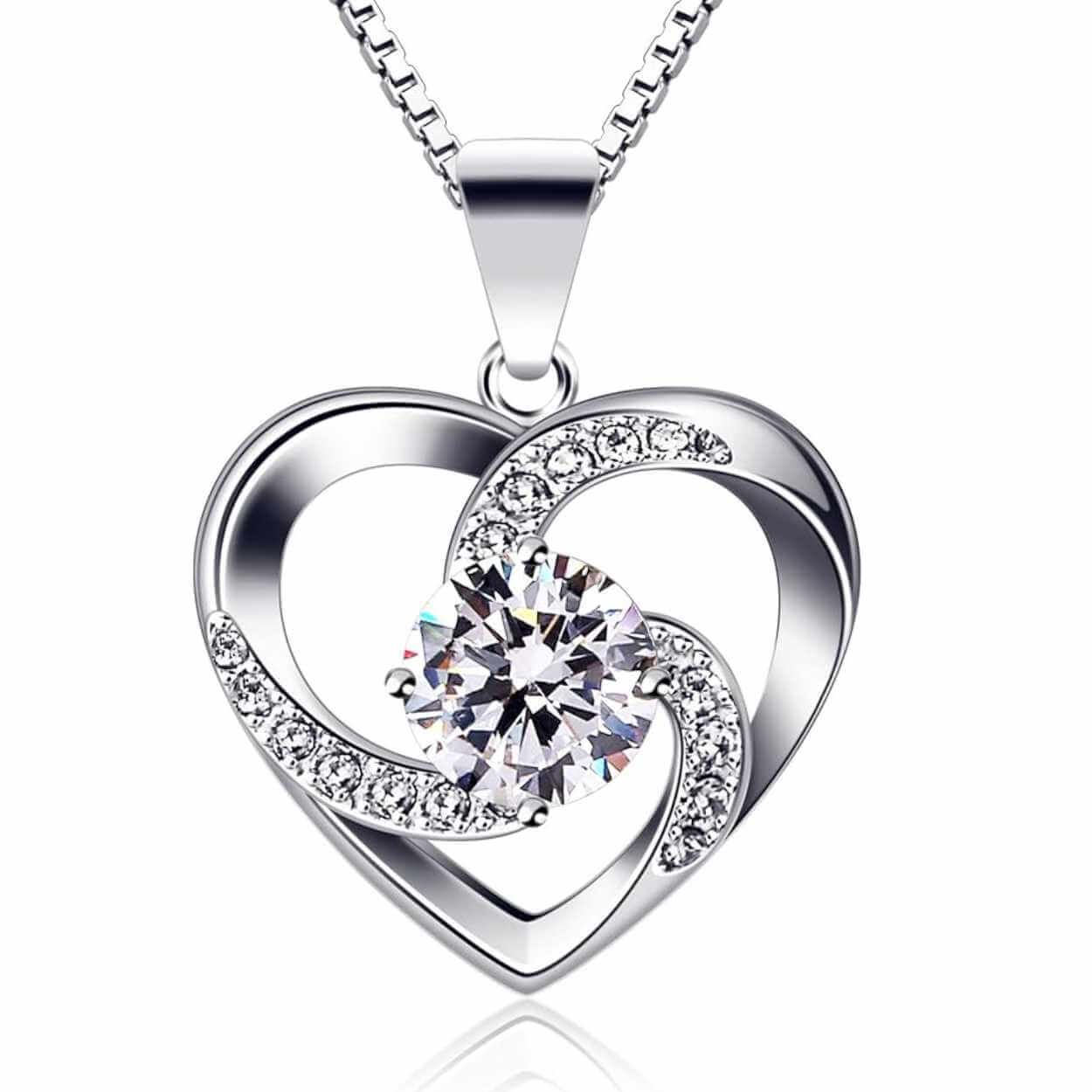 Halsband diamanthjärta med cz kristall silver
