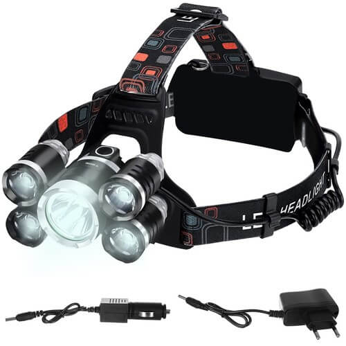 Kraftfull pannlampa 5 led cree t6 med 2st laddare