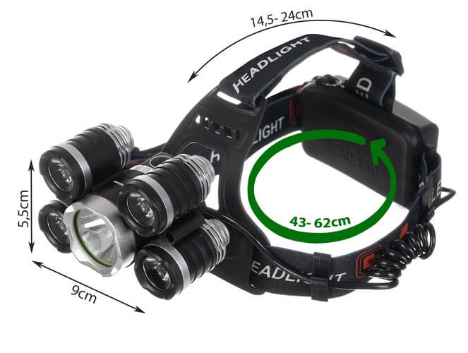 Kraftfull pannlampa 5 led cree t6 med 2st laddare - bild 2