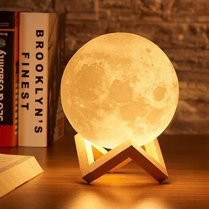 3d rgb månlampa med fjärrkontroll | 15 fäger och 4 lägen nattlampa 14cm - bild 4