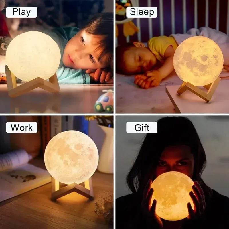 3d rgb månlampa med fjärrkontroll | 15 fäger och 4 lägen nattlampa 14cm - bild 5