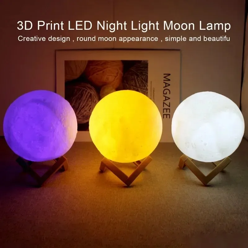 3d rgb månlampa med fjärrkontroll | 15 fäger och 4 lägen nattlampa 14cm - bild 2