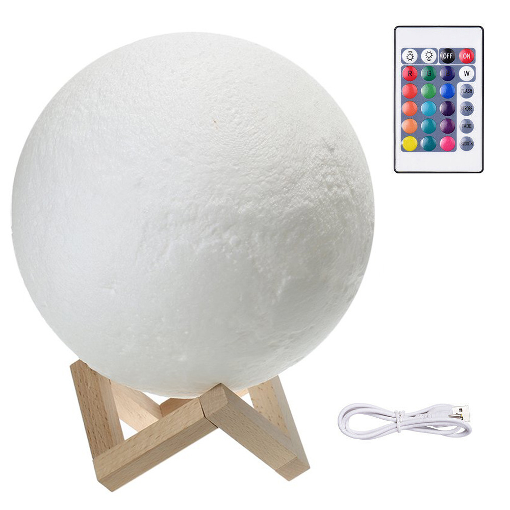 3d rgb månlampa med fjärrkontroll | 15 fäger och 4 lägen nattlampa 14cm