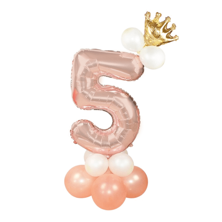Stor stående sifferballong set | roséguld metallic nummer 5 110cm