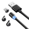 Magnetisk 3-i-1 Laddkabel USB/Micro/Typ-C/Lightning 1m Svart