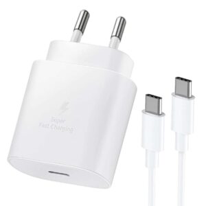 25W USB C Snabbladdare med 1m Typ C-kabel – Kompatibel med Samsung Galaxy, iPhone och iPad (USB-C) Vit