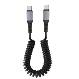 Utdragbar Laddkabel USB-C till USB-C Spiralkabel 66W, Vit