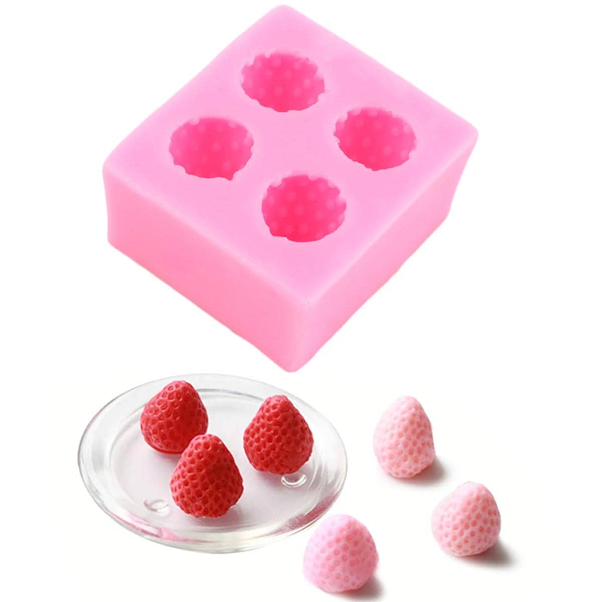 Silikonform jordgubbar 3d – 4 hål | för choklad, gelé & dekorationer