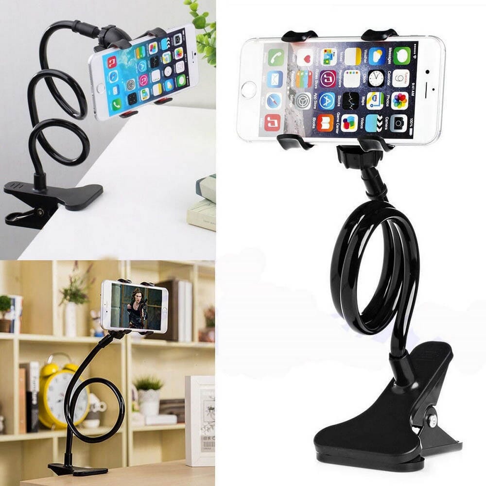 Flexibel mobilhållare med klämma och 360° rotation svart