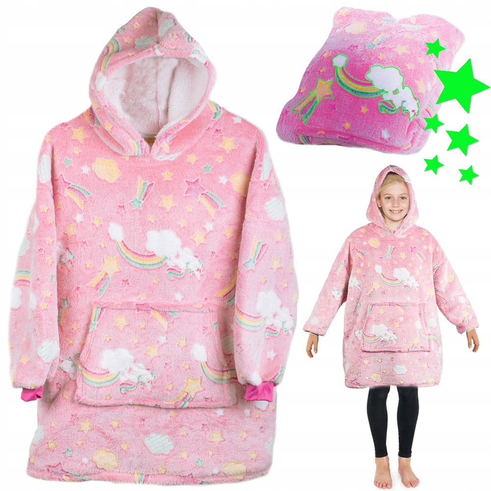 Mysig självlysande snuggie filttröja för barn rosa