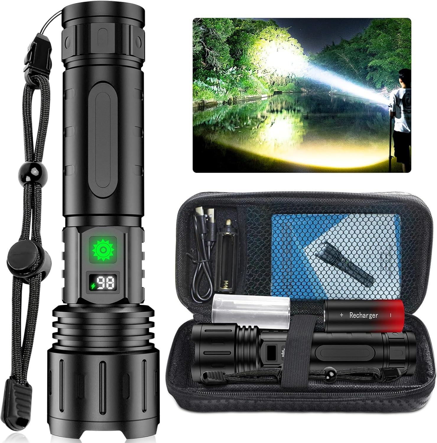 Superstark vit laser ficklampa 10. 000 lm 5000mah uppladdningsbar