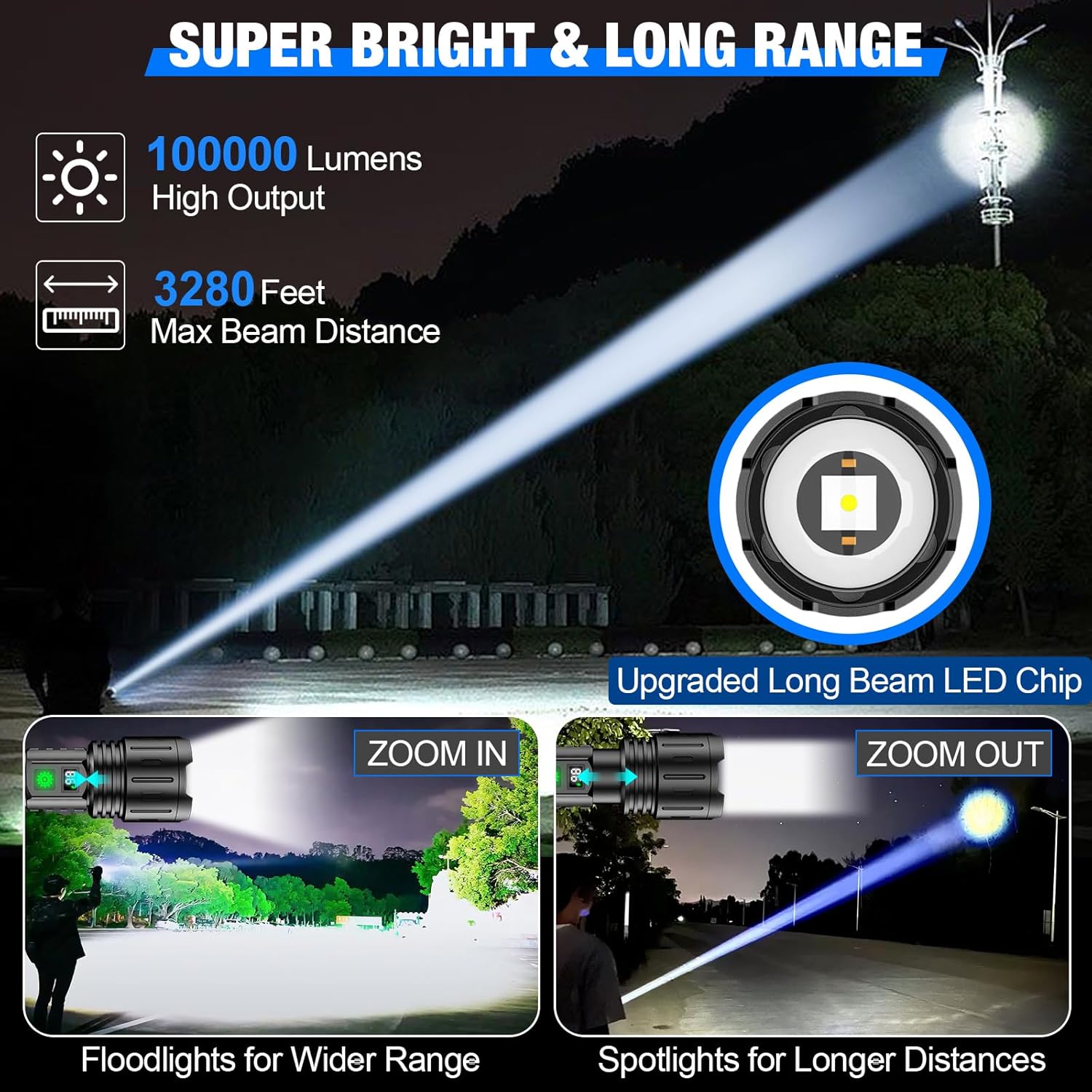 Superstark vit laser ficklampa 10. 000 lm 5000mah uppladdningsbar - bild 2