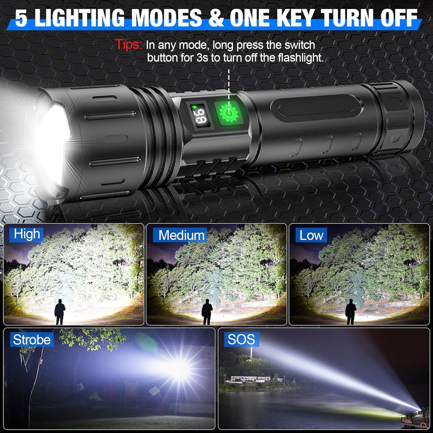 Superstark vit laser ficklampa 10. 000 lm 5000mah uppladdningsbar - bild 6