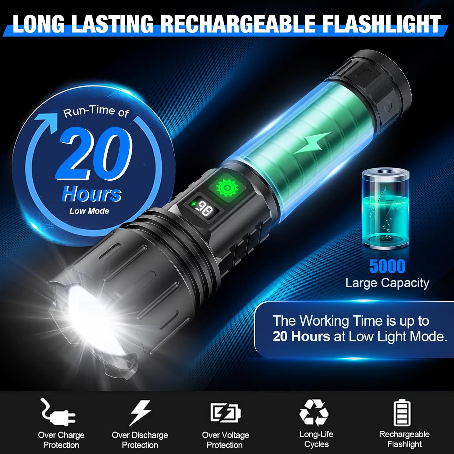 Superstark vit laser ficklampa 10. 000 lm 5000mah uppladdningsbar - bild 4