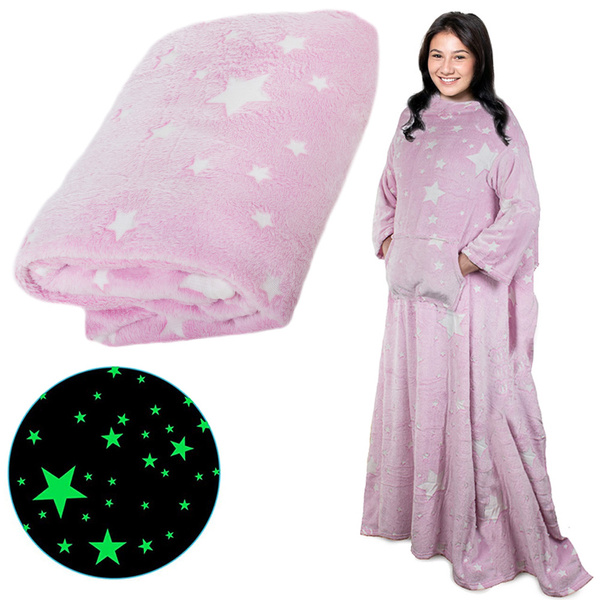 Mysig filt med ärmar glow in dark snuggie rosa
