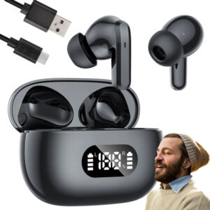 Trådlösa Bluetooth In-Ear Hörlurar med LED-Laddningsetui och Mikrofon Svart
