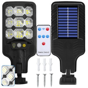 Solcellsdriven LED Gatulampa med Rörelse- och Skymningssensor + Fjärrkontroll