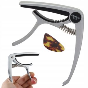Capo i metall för gitarr – klassisk design med stark fjäder, mjuk gummidyna & plektrum inkluderat