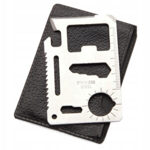 Multifunktionellt överlevnadsverktyg – 11-i-1 survival card i rostfritt stål med etui, verktyg för camping och vardag