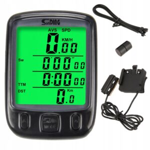 Vattentät cykeldator med LCD-display – 27 funktioner, grön bakgrundsbelysning, hastighet & distansmätare
