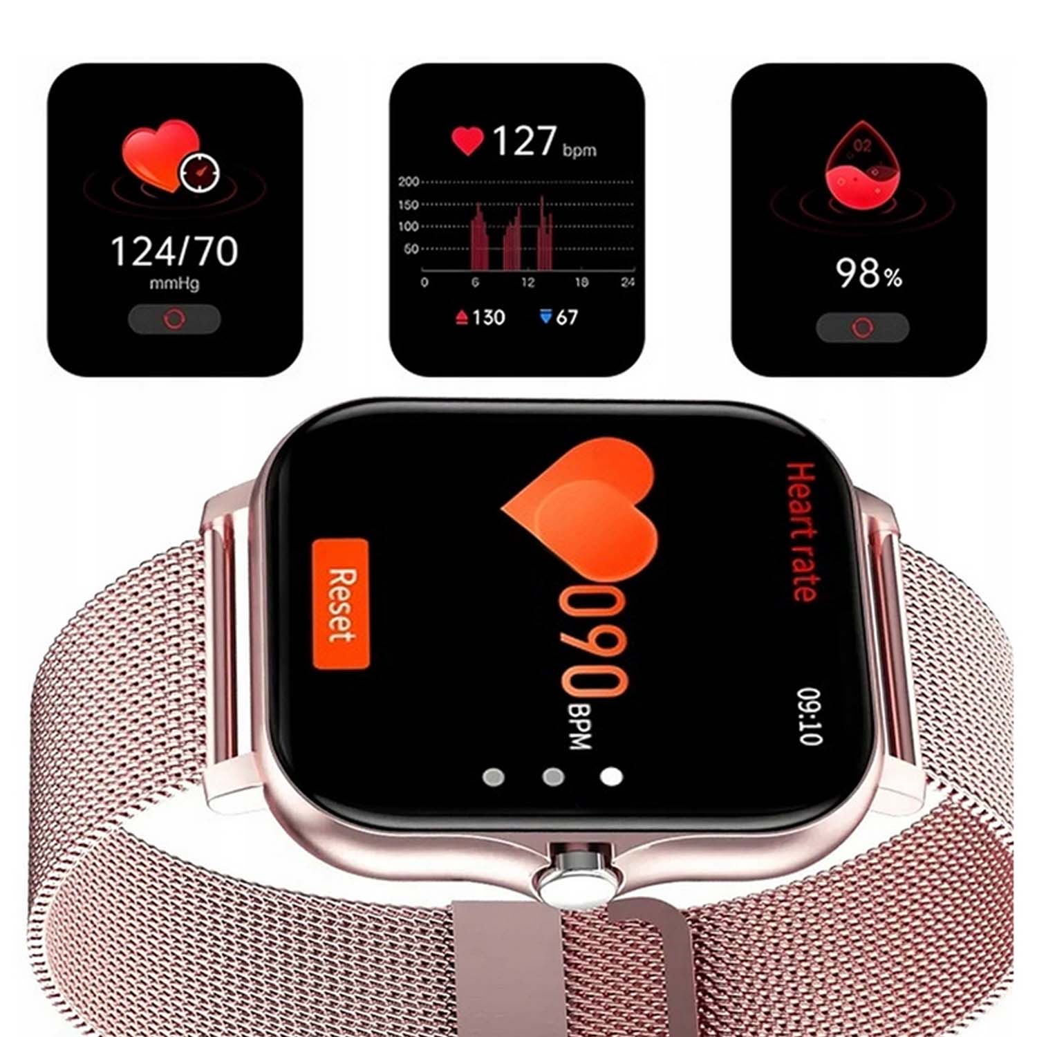 Fitpro android ios smartwatch med 2 armband, bluetooth och hälso-funktioner rosa - bild 5