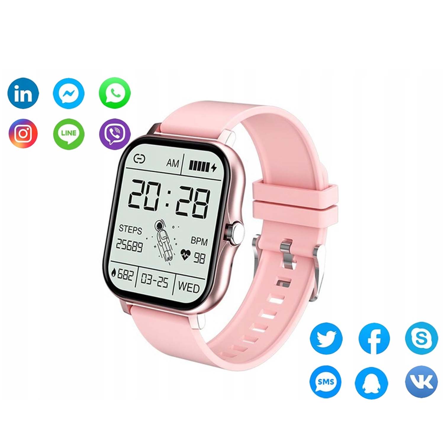 Fitpro android ios smartwatch med 2 armband, bluetooth och hälso-funktioner rosa - bild 4