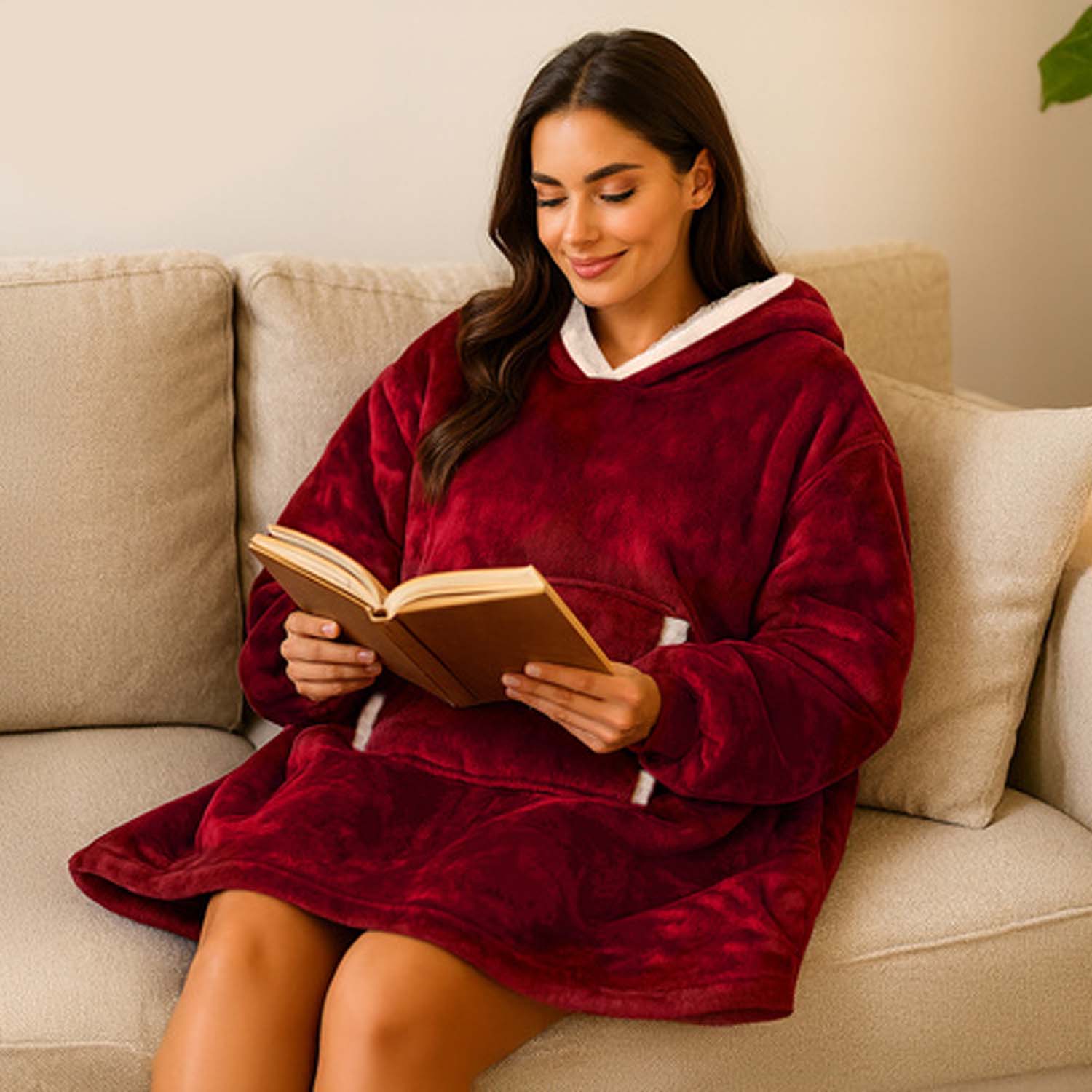 Oversize fleece sweatshirt blanket röd - bild 2