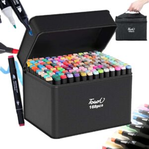 168st Dubbla Tuschpennor med Väska | Dubbelsidiga Färgpennor