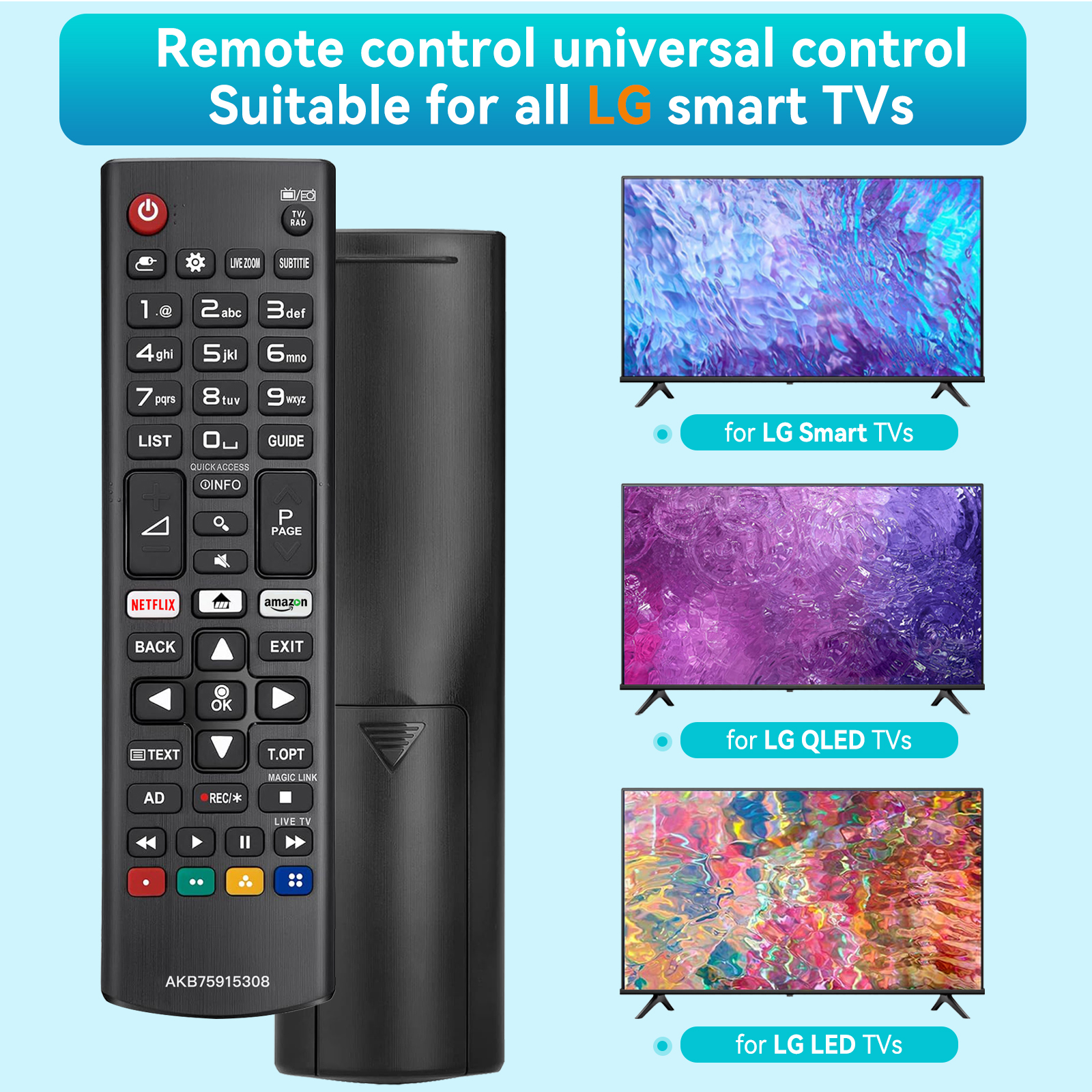 Fjärrkontroll för lg smart tv – akb75095308 universal ersättningskontroll | passar alla lg tv - bild 2