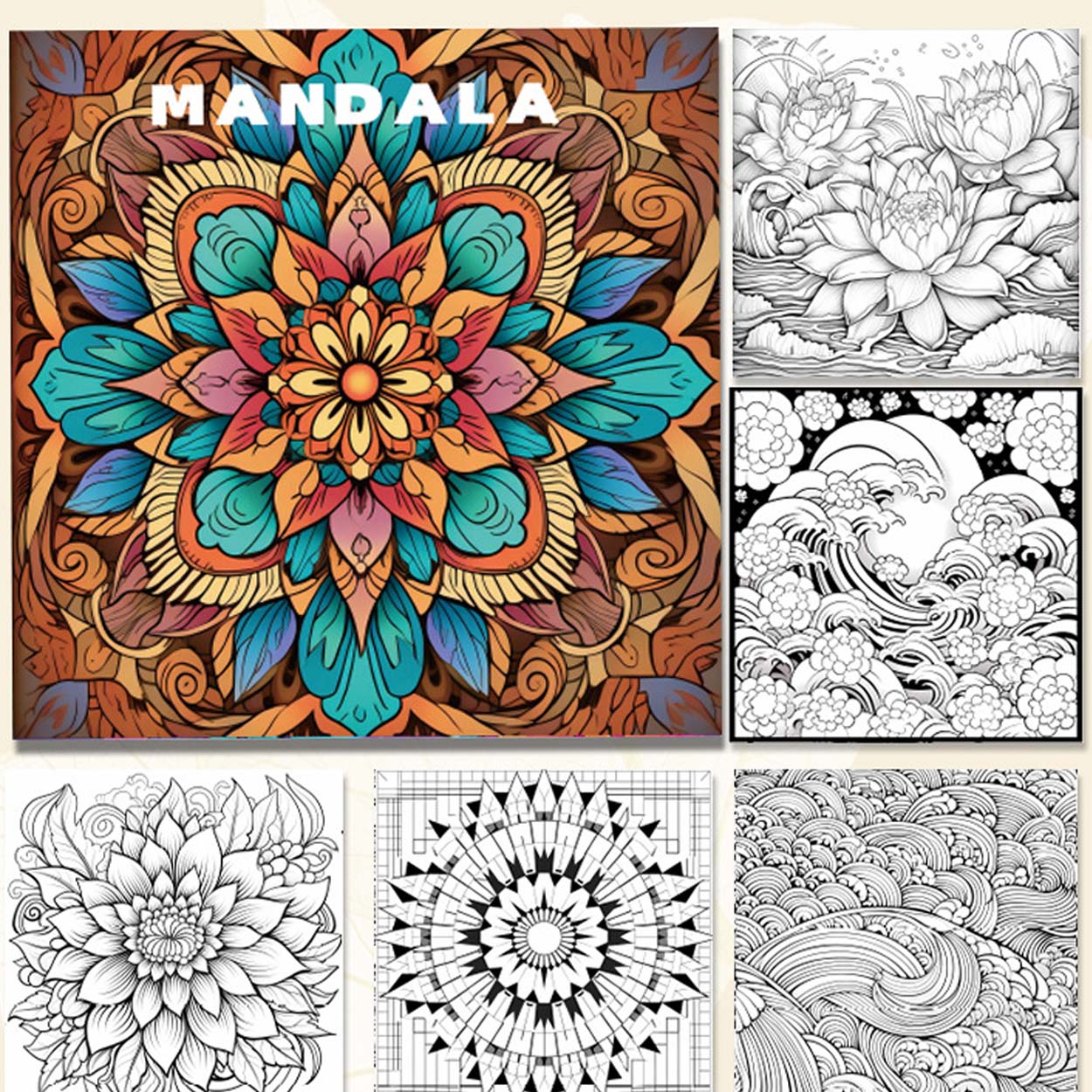 Mandalas – avkopplande målarbok för vuxna med geometriska mönster, 24 sidor, 20x20 cm - bild 4