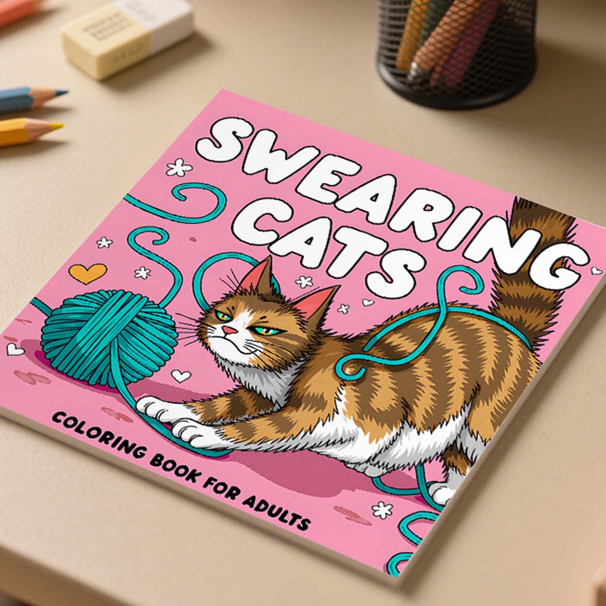 Swearing cats målarbok för vuxna – 24 sidor roliga kattillustrationer med svordomar, avkopplande och kreativt färgande, 20x20 cm - bild 2
